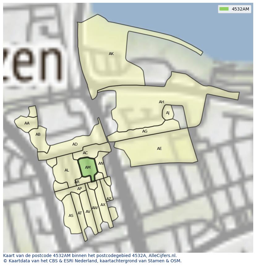 Afbeelding van het postcodegebied 4532 AM op de kaart.
