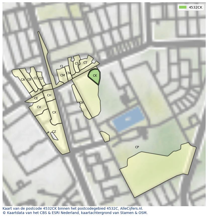 Afbeelding van het postcodegebied 4532 CK op de kaart.