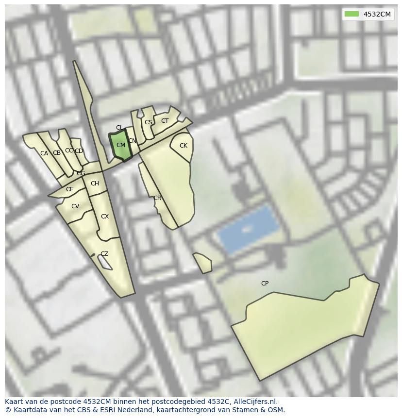 Afbeelding van het postcodegebied 4532 CM op de kaart.