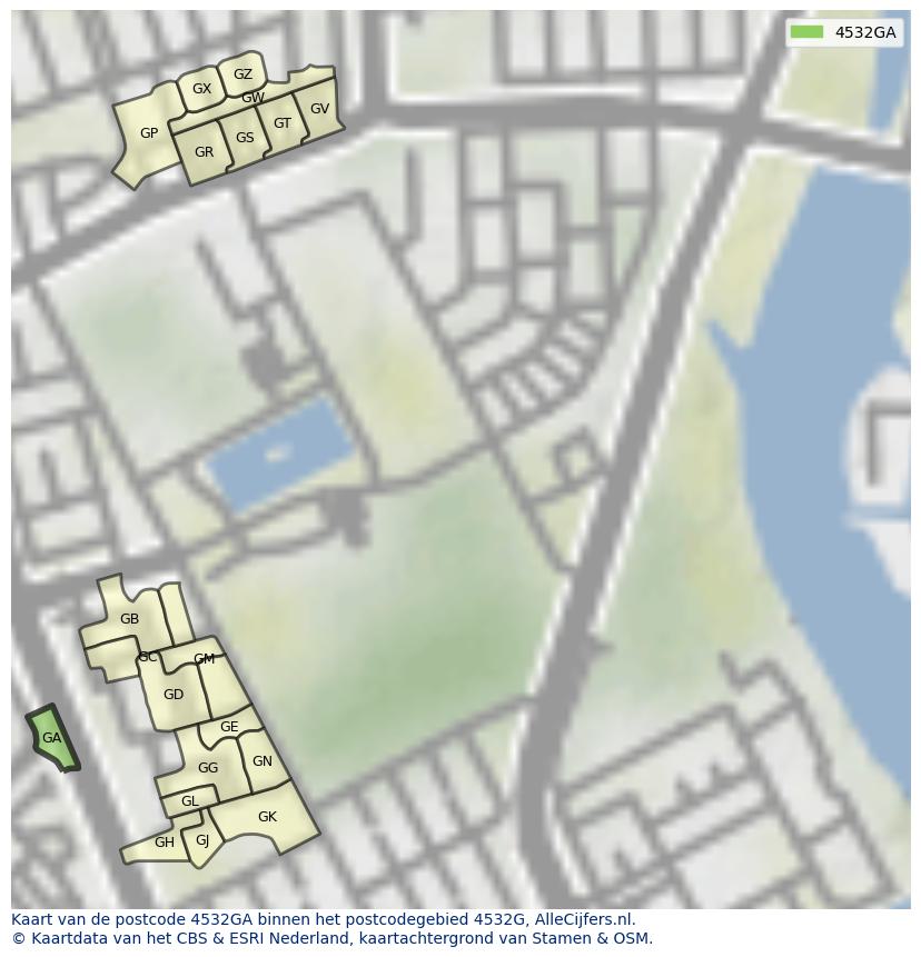 Afbeelding van het postcodegebied 4532 GA op de kaart.