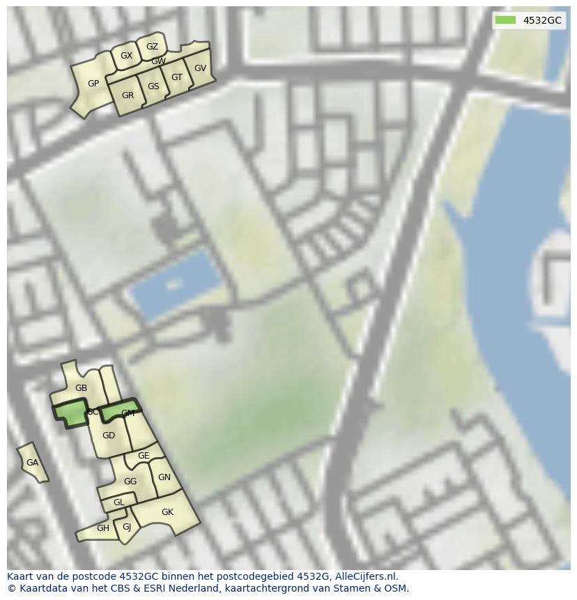 Afbeelding van het postcodegebied 4532 GC op de kaart.