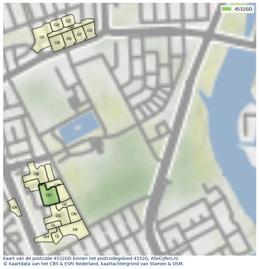 Afbeelding van het postcodegebied 4532 GD op de kaart.