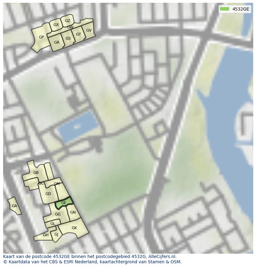 Afbeelding van het postcodegebied 4532 GE op de kaart.