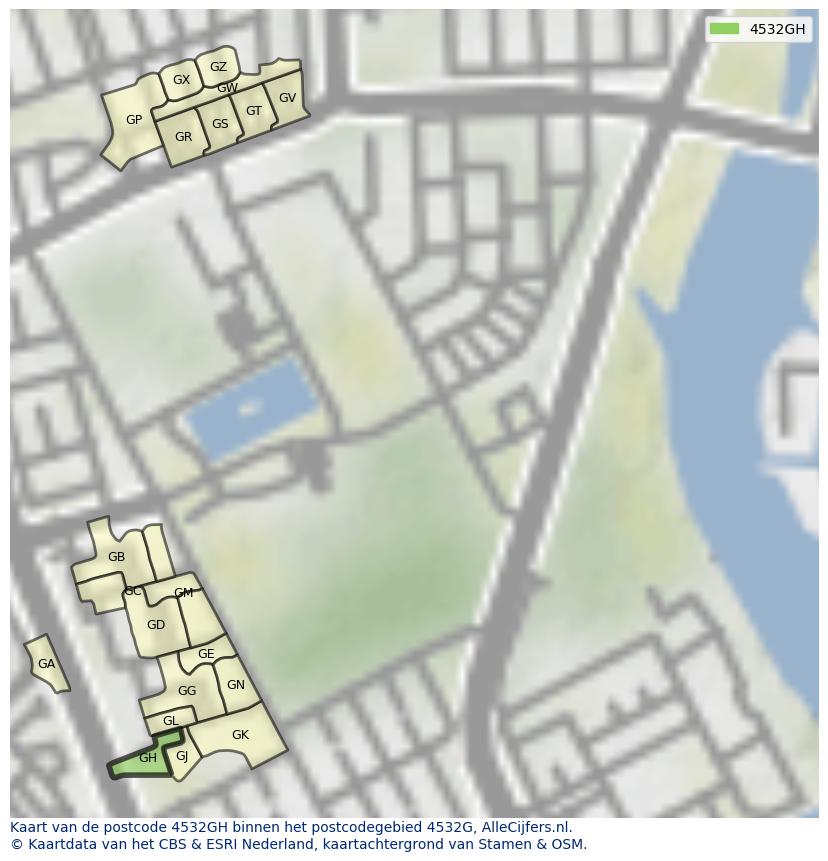 Afbeelding van het postcodegebied 4532 GH op de kaart.