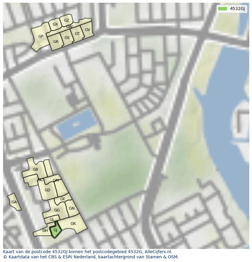 Afbeelding van het postcodegebied 4532 GJ op de kaart.
