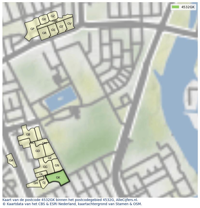 Afbeelding van het postcodegebied 4532 GK op de kaart.