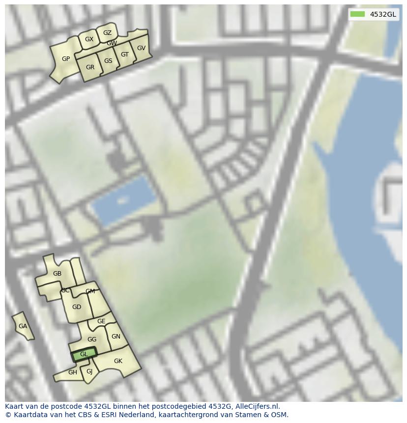 Afbeelding van het postcodegebied 4532 GL op de kaart.