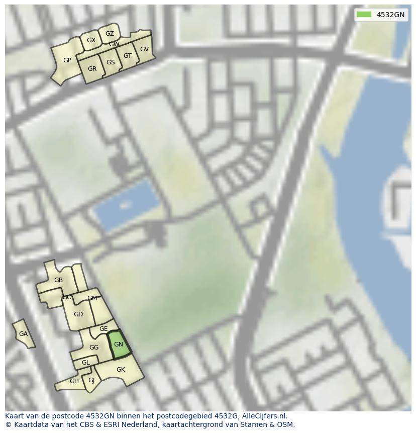 Afbeelding van het postcodegebied 4532 GN op de kaart.
