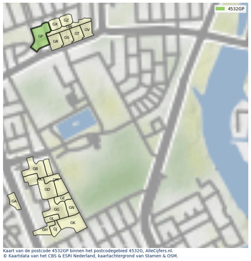 Afbeelding van het postcodegebied 4532 GP op de kaart.