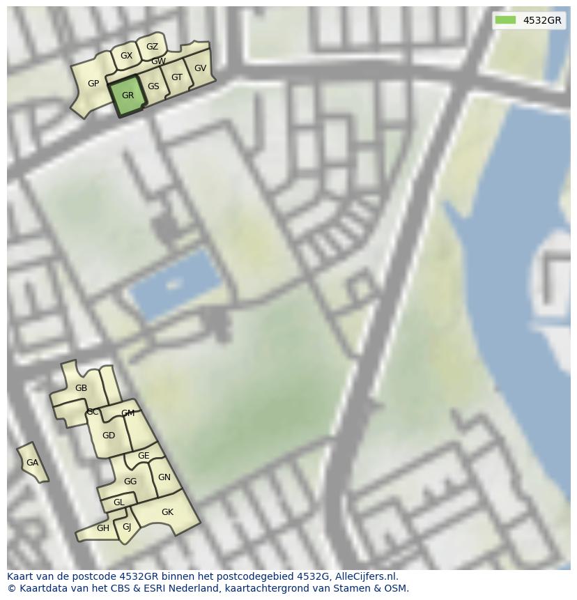 Afbeelding van het postcodegebied 4532 GR op de kaart.