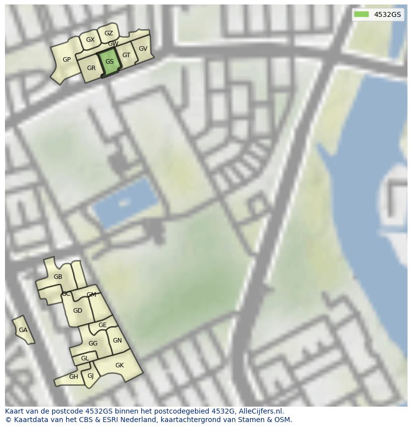 Afbeelding van het postcodegebied 4532 GS op de kaart.