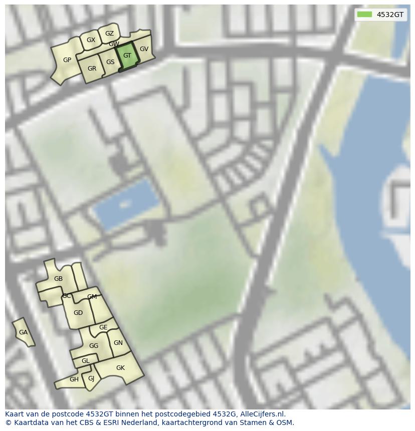 Afbeelding van het postcodegebied 4532 GT op de kaart.