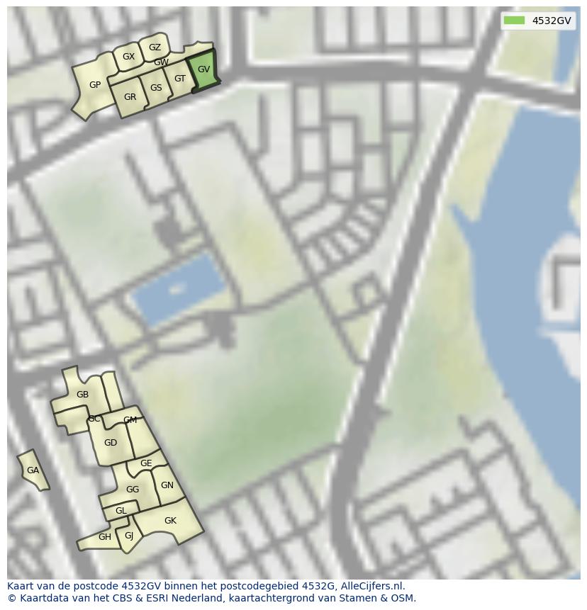 Afbeelding van het postcodegebied 4532 GV op de kaart.