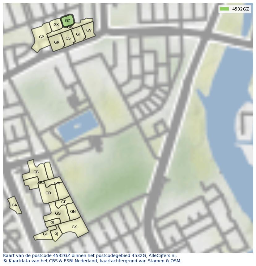 Afbeelding van het postcodegebied 4532 GZ op de kaart.