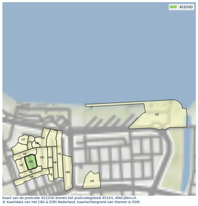 Afbeelding van het postcodegebied 4532 HD op de kaart.