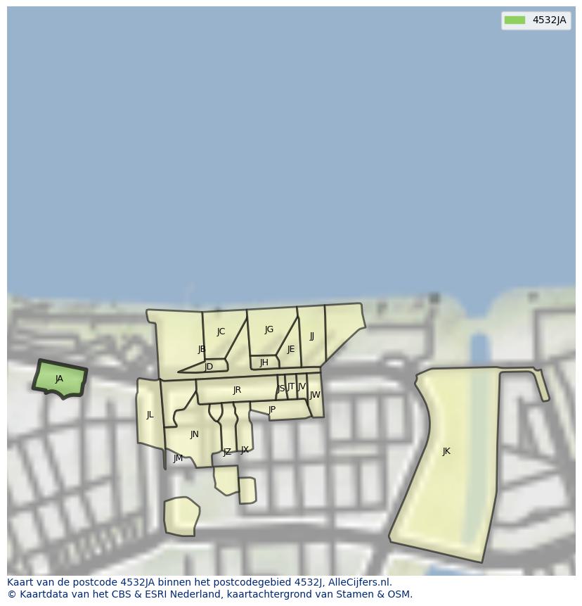 Afbeelding van het postcodegebied 4532 JA op de kaart.