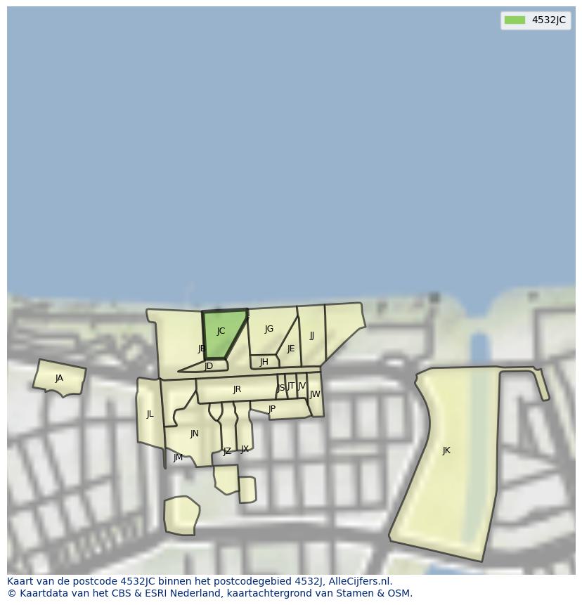 Afbeelding van het postcodegebied 4532 JC op de kaart.
