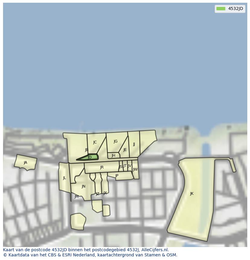 Afbeelding van het postcodegebied 4532 JD op de kaart.