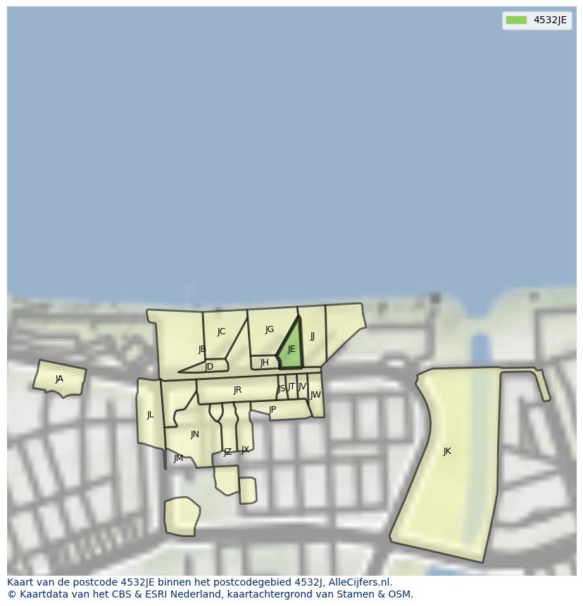 Afbeelding van het postcodegebied 4532 JE op de kaart.