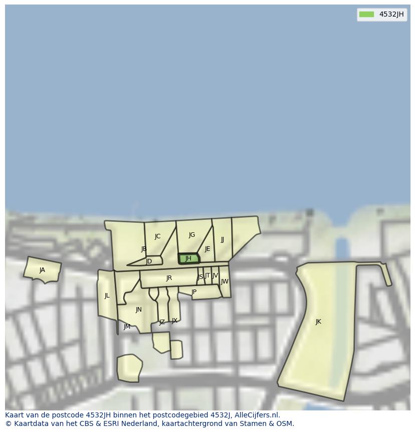 Afbeelding van het postcodegebied 4532 JH op de kaart.