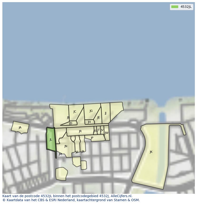 Afbeelding van het postcodegebied 4532 JL op de kaart.