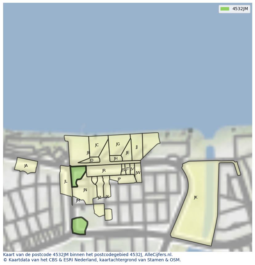Afbeelding van het postcodegebied 4532 JM op de kaart.