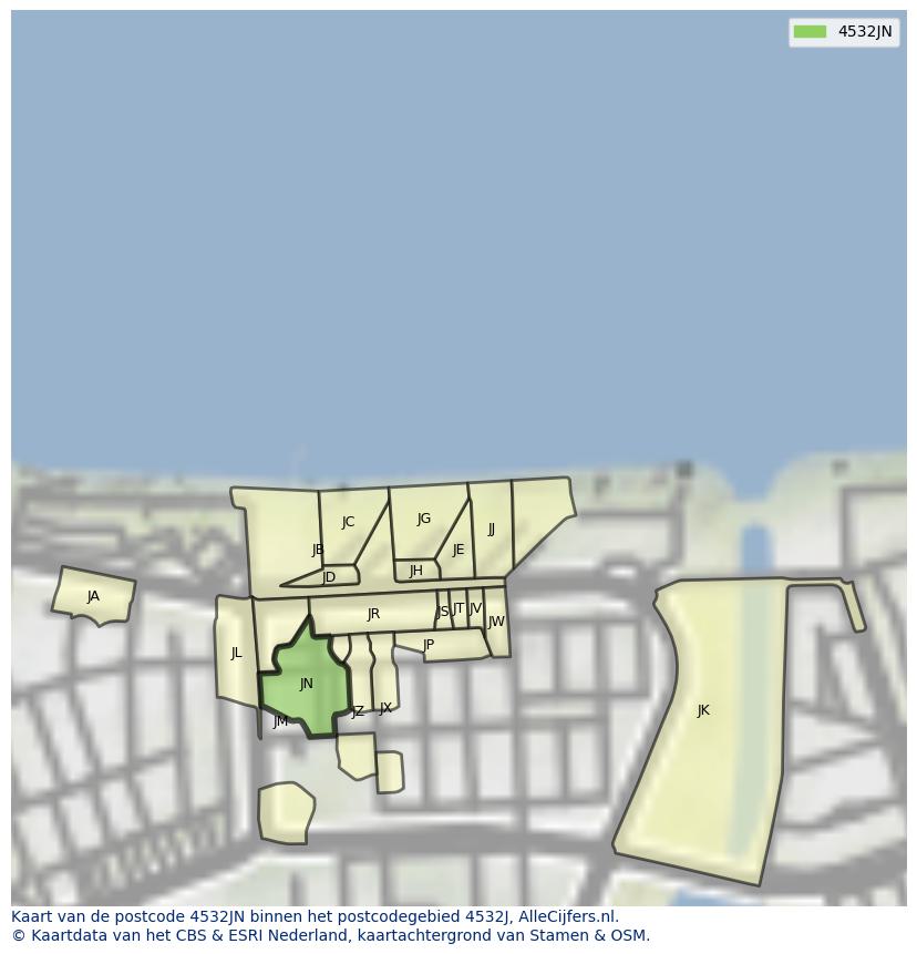 Afbeelding van het postcodegebied 4532 JN op de kaart.