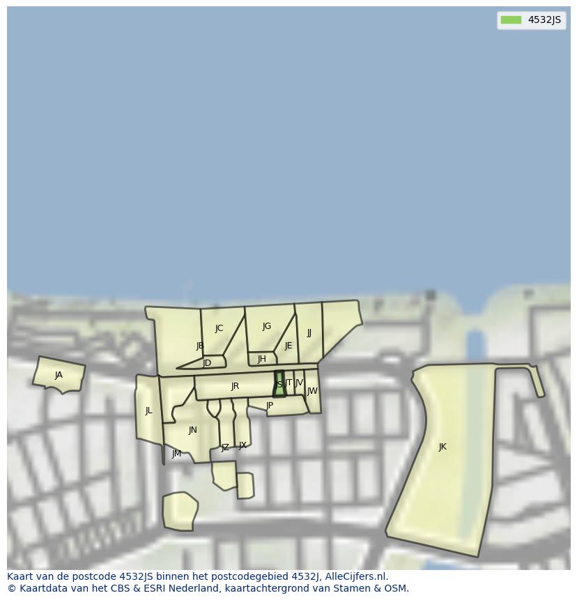 Afbeelding van het postcodegebied 4532 JS op de kaart.