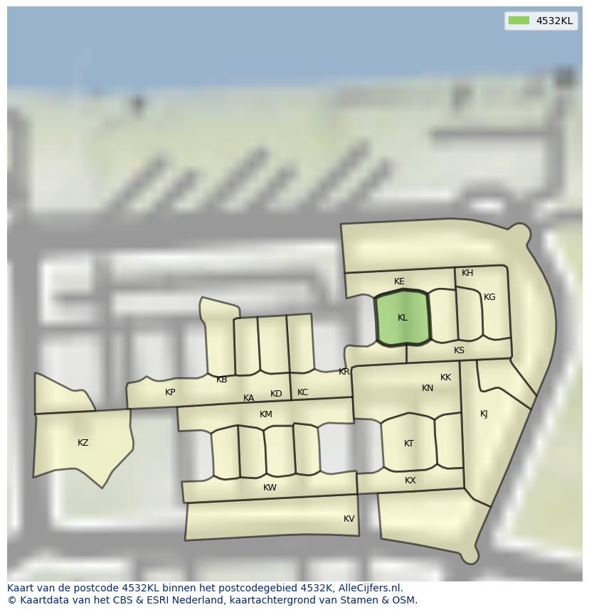 Afbeelding van het postcodegebied 4532 KL op de kaart.