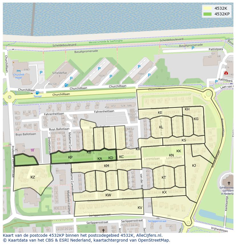 Afbeelding van het postcodegebied 4532 KP op de kaart.