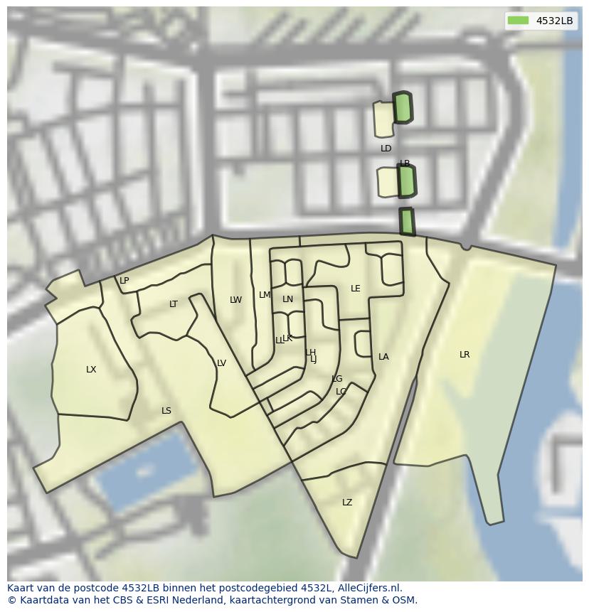 Afbeelding van het postcodegebied 4532 LB op de kaart.