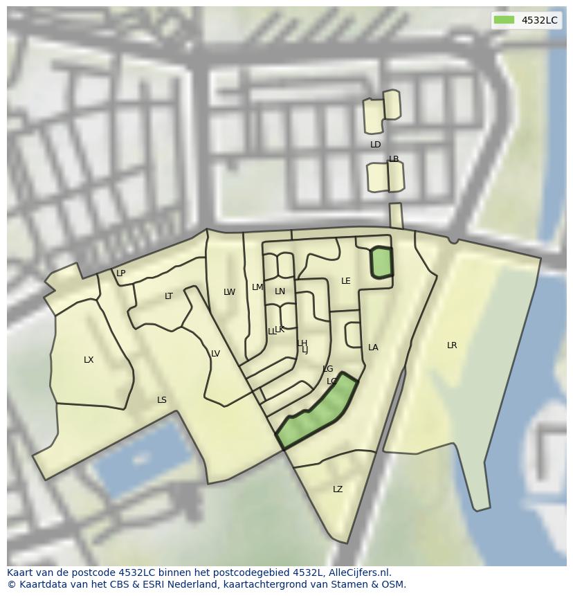 Afbeelding van het postcodegebied 4532 LC op de kaart.