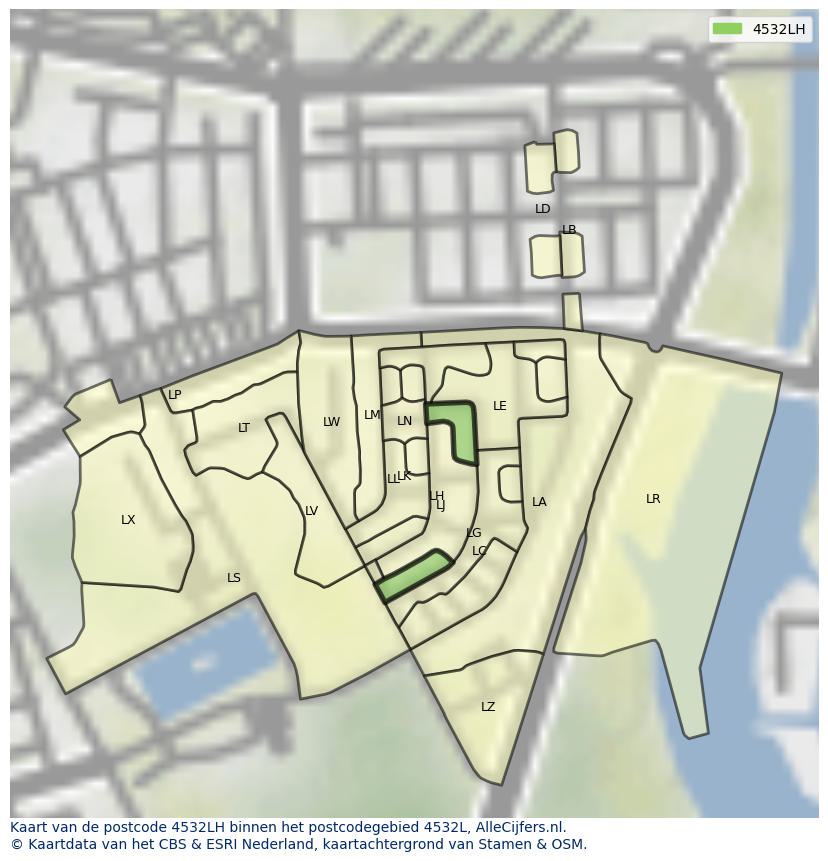 Afbeelding van het postcodegebied 4532 LH op de kaart.