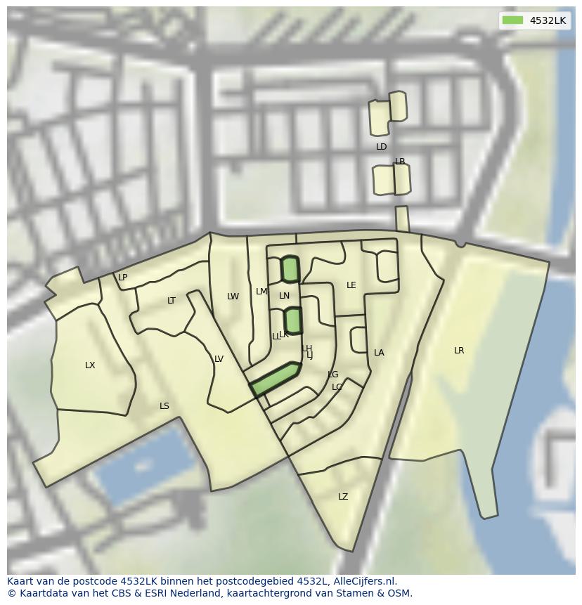 Afbeelding van het postcodegebied 4532 LK op de kaart.