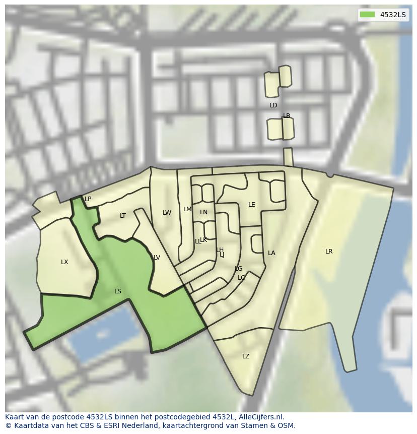 Afbeelding van het postcodegebied 4532 LS op de kaart.