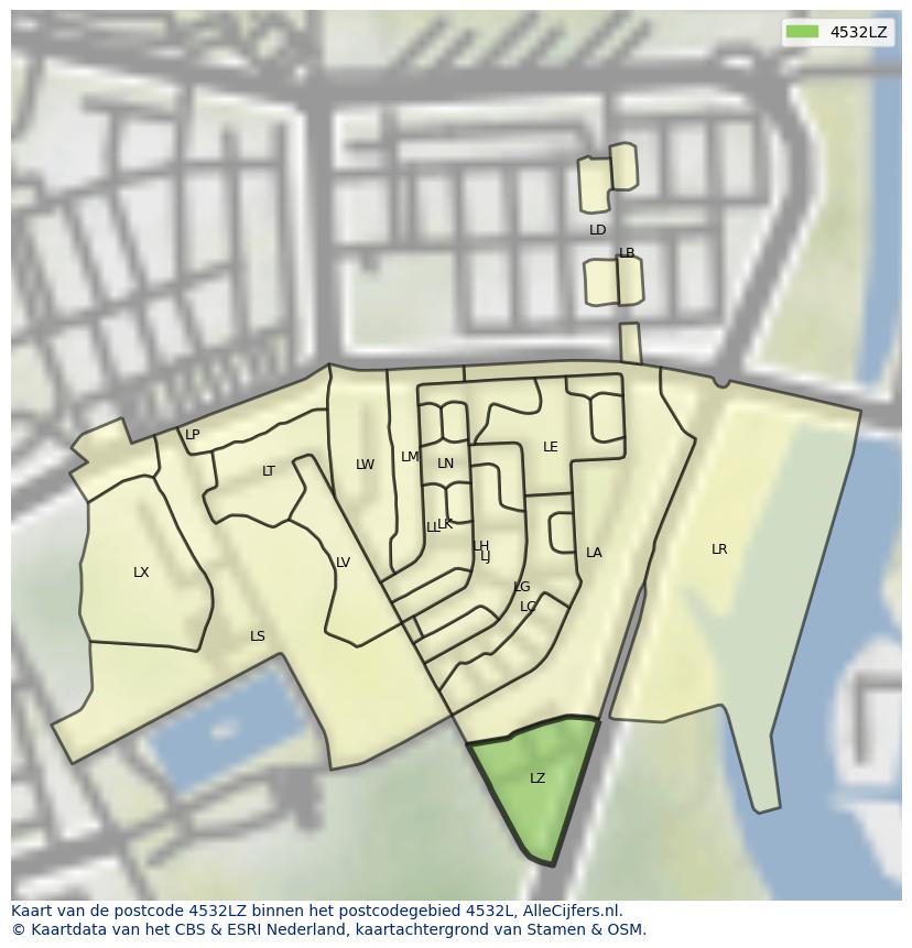 Afbeelding van het postcodegebied 4532 LZ op de kaart.