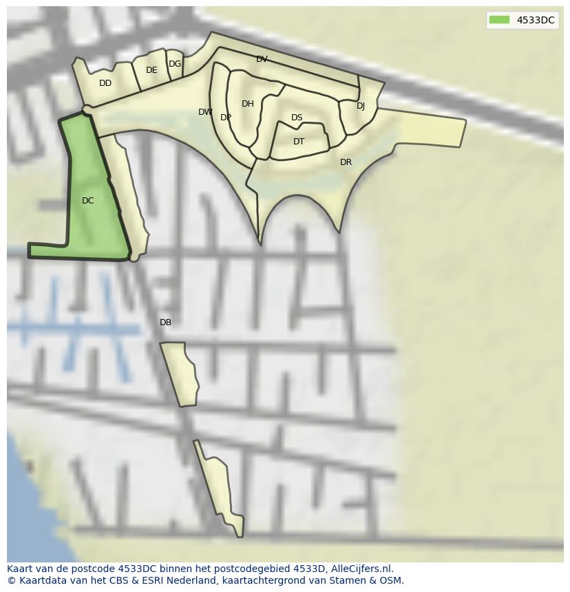 Afbeelding van het postcodegebied 4533 DC op de kaart.