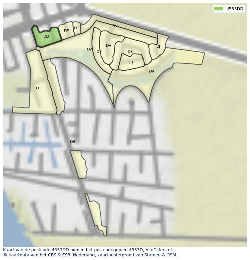 Afbeelding van het postcodegebied 4533 DD op de kaart.