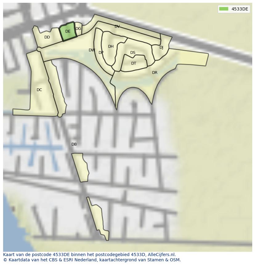 Afbeelding van het postcodegebied 4533 DE op de kaart.
