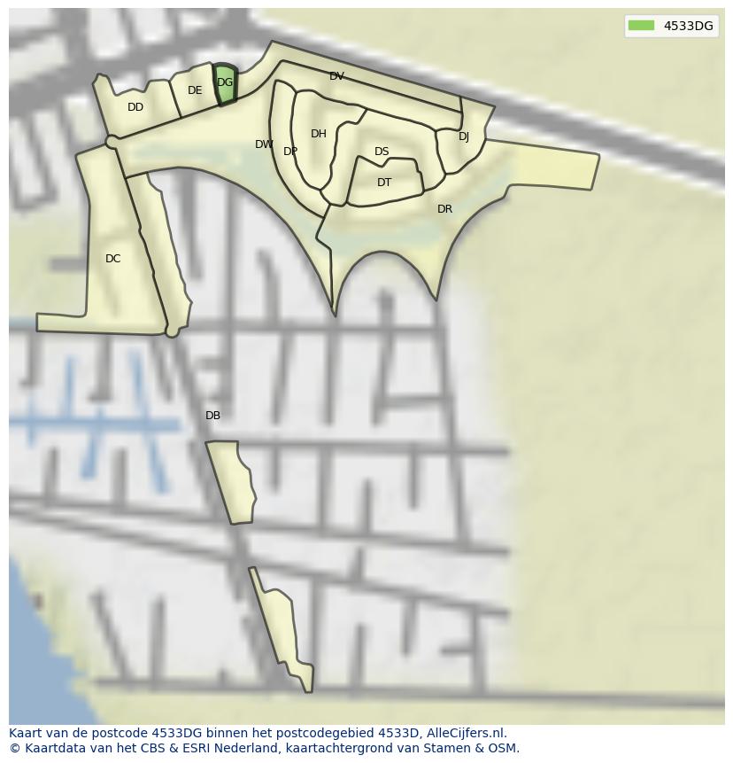 Afbeelding van het postcodegebied 4533 DG op de kaart.