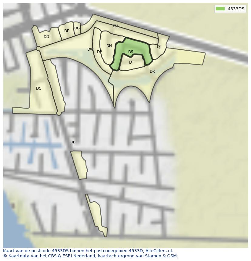 Afbeelding van het postcodegebied 4533 DS op de kaart.