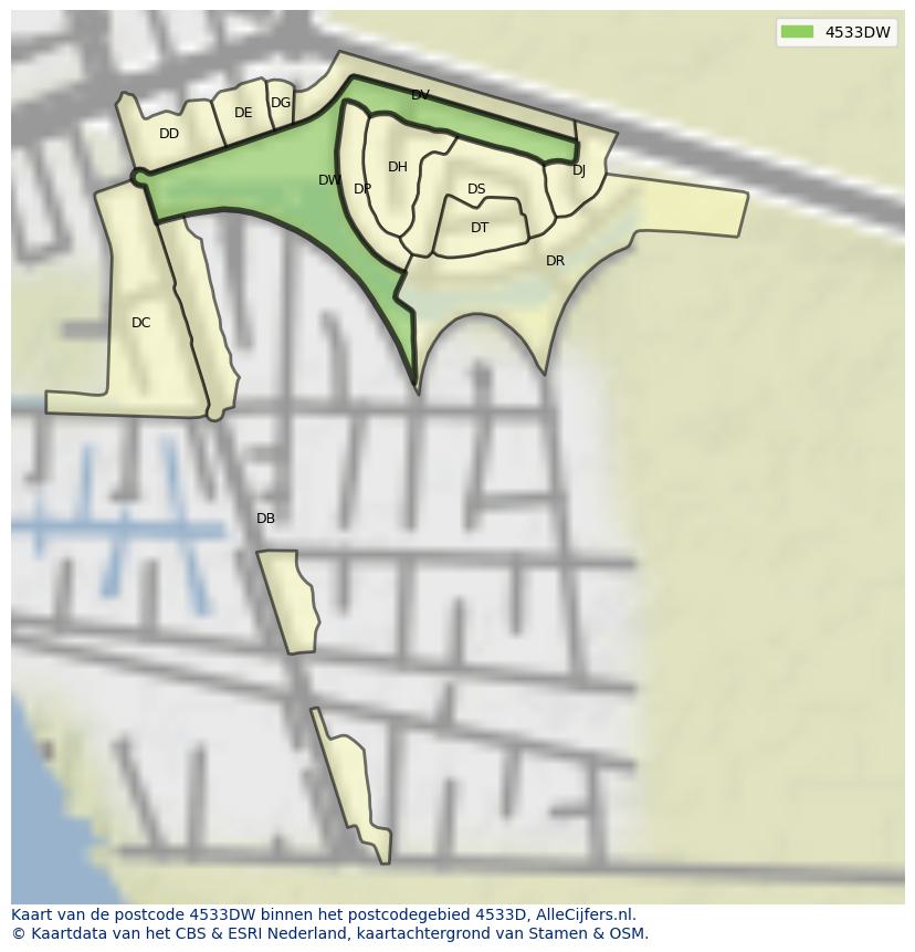 Afbeelding van het postcodegebied 4533 DW op de kaart.