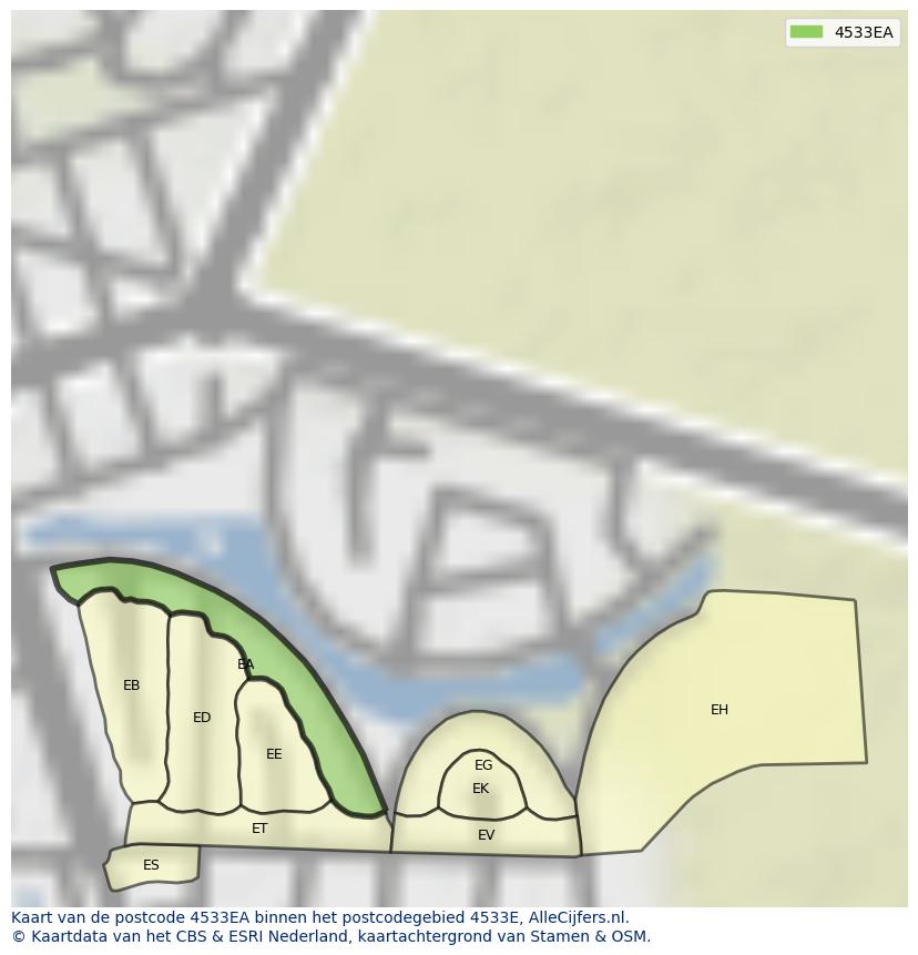 Afbeelding van het postcodegebied 4533 EA op de kaart.