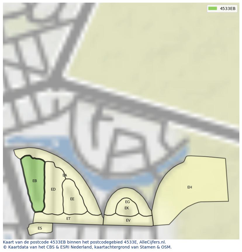 Afbeelding van het postcodegebied 4533 EB op de kaart.