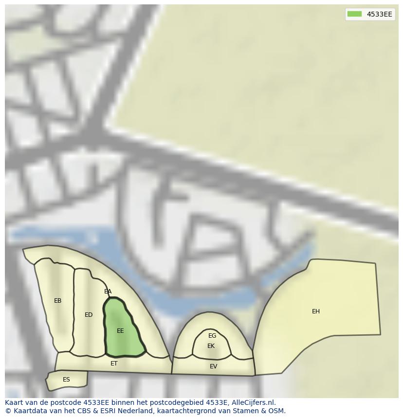 Afbeelding van het postcodegebied 4533 EE op de kaart.