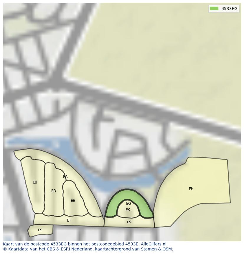 Afbeelding van het postcodegebied 4533 EG op de kaart.