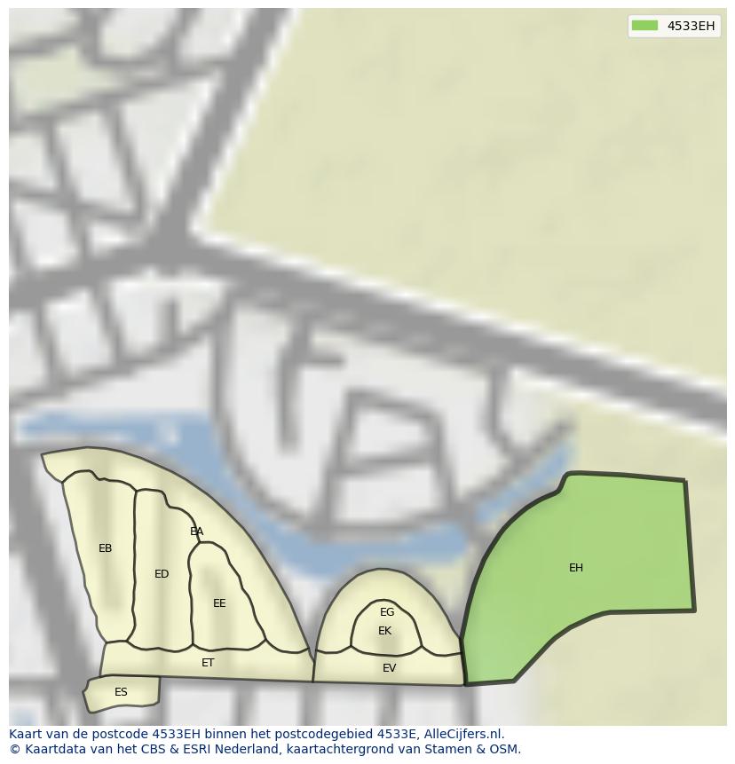 Afbeelding van het postcodegebied 4533 EH op de kaart.