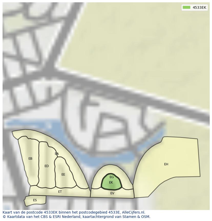 Afbeelding van het postcodegebied 4533 EK op de kaart.