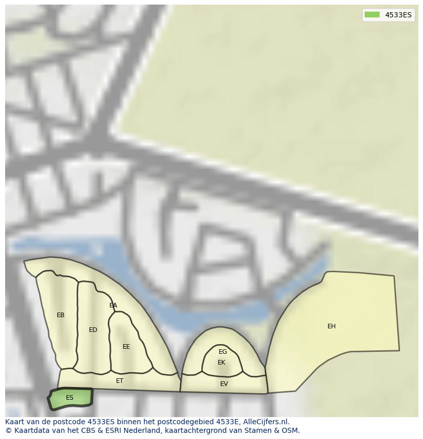 Afbeelding van het postcodegebied 4533 ES op de kaart.