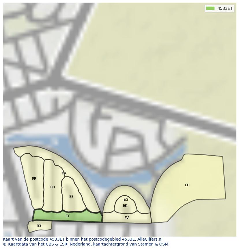 Afbeelding van het postcodegebied 4533 ET op de kaart.